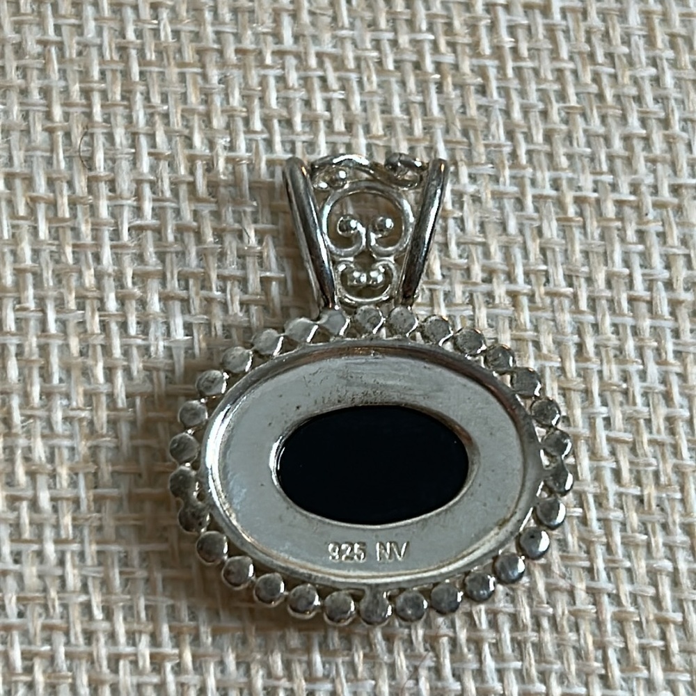 Sterling Silver Onyx Cabochon Oval Beaded Filigree Pendant NV Nevada Ornate 925 - Picture 4 of 10